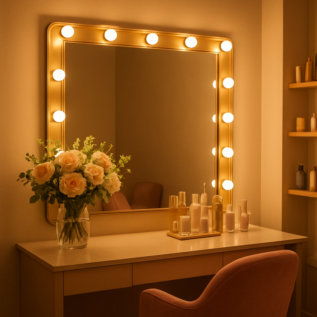 Welcoming Le Nails Day Spa & Beauty salon interior with warm lighting and styling station